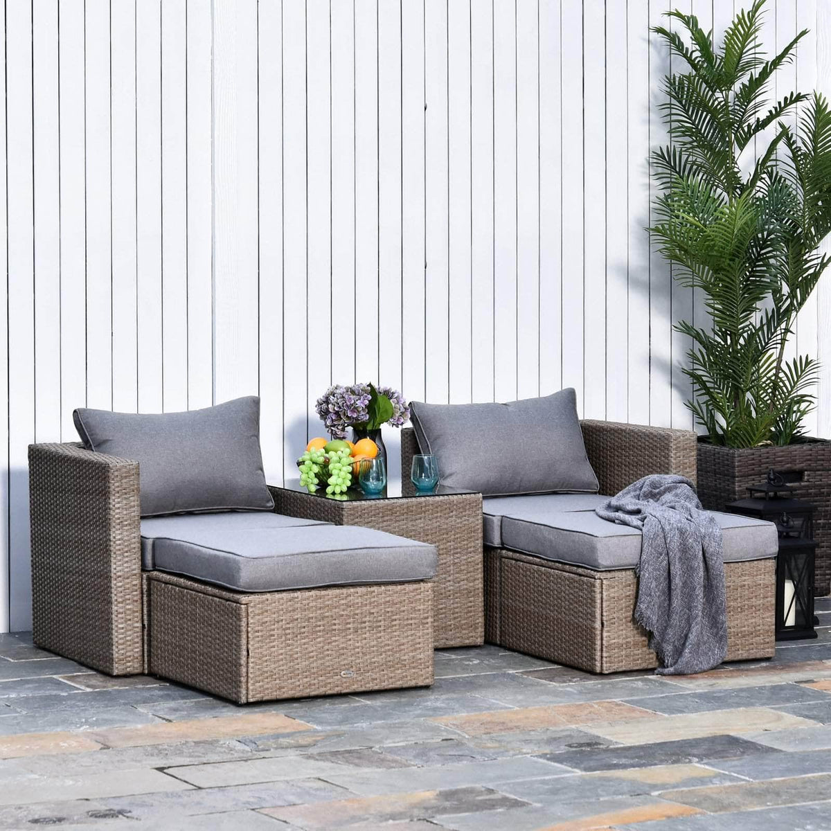 Aosom 5 Piece Outdoor Patio Rattan Wicker 2 Person Deep Seating Conversation Set in Deep Grey, image 1