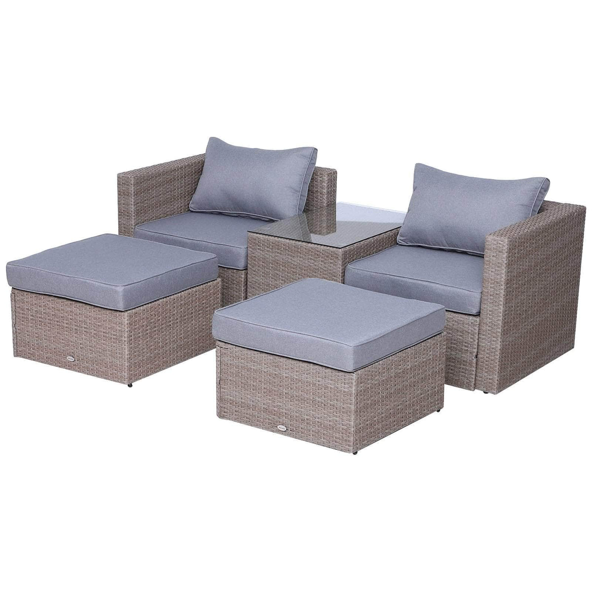 Aosom 5 Piece Outdoor Patio Rattan Wicker 2 Person Deep Seating Conversation Set in Deep Grey, image 2