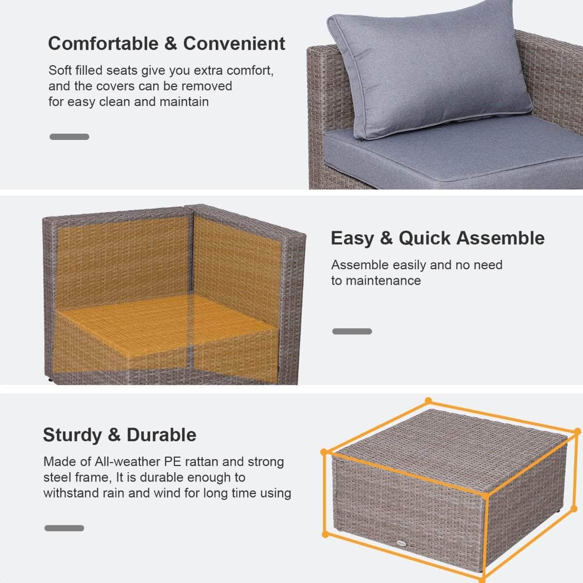 Aosom 5 Piece Outdoor Patio Rattan Wicker 2 Person Deep Seating Conversation Set in Deep Grey, image 5