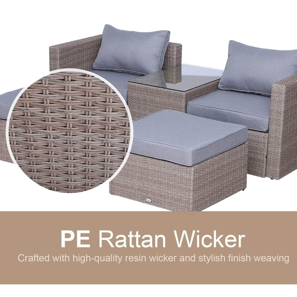 Aosom 5 Piece Outdoor Patio Rattan Wicker 2 Person Deep Seating Conversation Set in Deep Grey, image 6