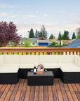 Aosom 7 Piece Outdoor Patio Wicker Rattan Modular U Shaped Sectional Sofa Set with Coffee Table in Khaki, image 1