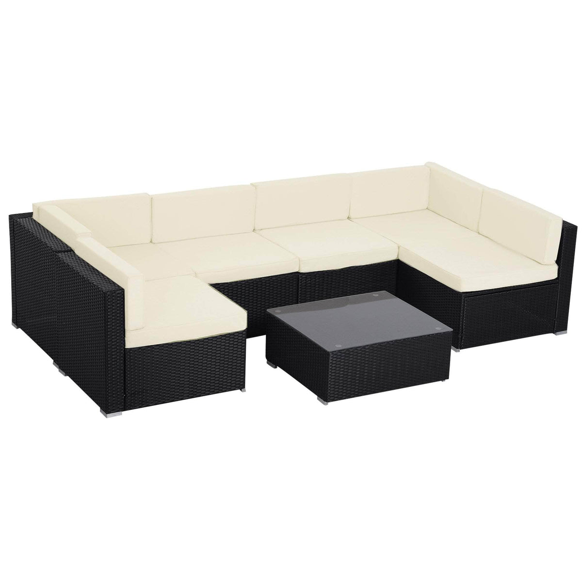 Aosom 7 Piece Outdoor Patio Wicker Rattan Modular U Shaped Sectional Sofa Set with Coffee Table in Khaki, image 2