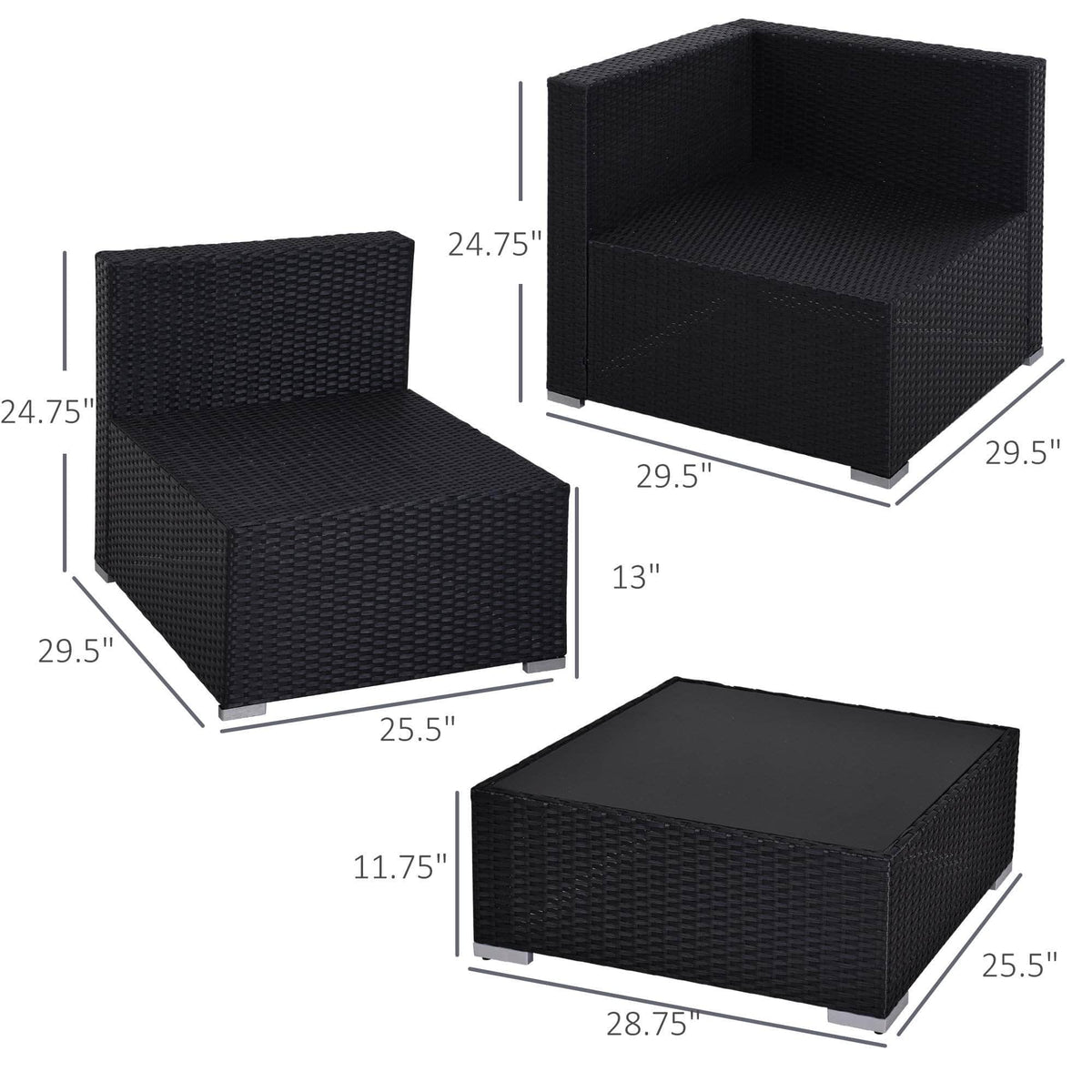 Aosom 7 Piece Outdoor Patio Wicker Rattan Modular U Shaped Sectional Sofa Set with Coffee Table in Khaki, image 3