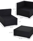 Aosom 7 Piece Outdoor Patio Wicker Rattan Modular U Shaped Sectional Sofa Set with Coffee Table in Khaki, image 3