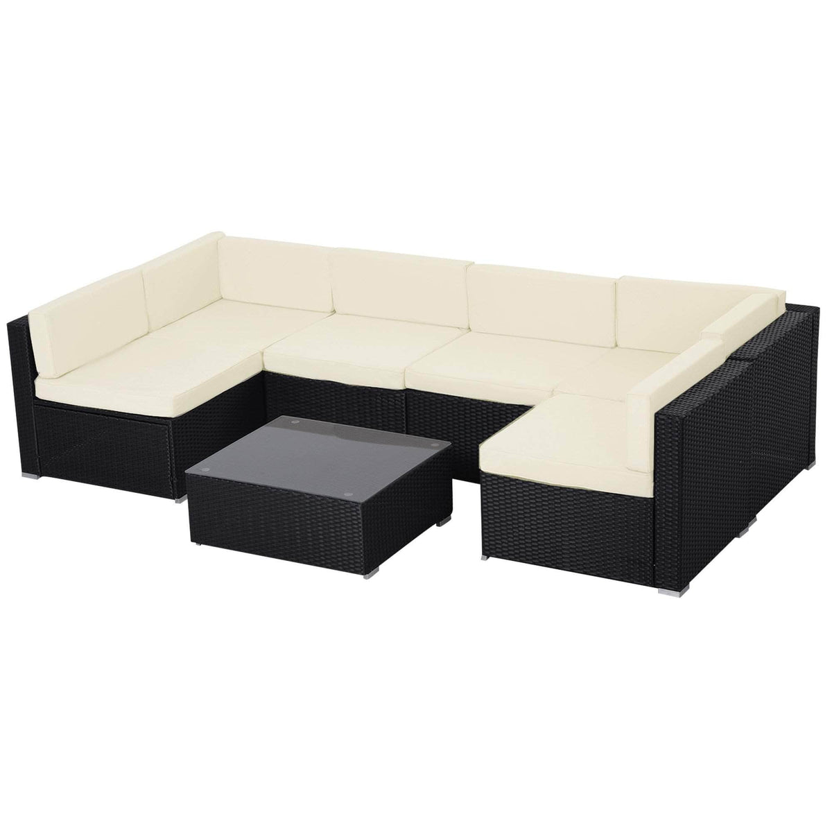 Aosom 7 Piece Outdoor Patio Wicker Rattan Modular U Shaped Sectional Sofa Set with Coffee Table in Khaki, image 8