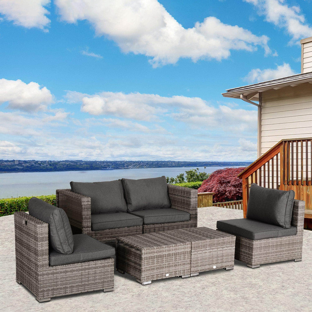 Aosom 8 Piece Outdoor Patio Wicker Rattan Modular Conversation Furniture Set in Grey, image 1