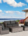 Aosom 8 Piece Outdoor Patio Wicker Rattan Modular Conversation Furniture Set in Grey, image 1