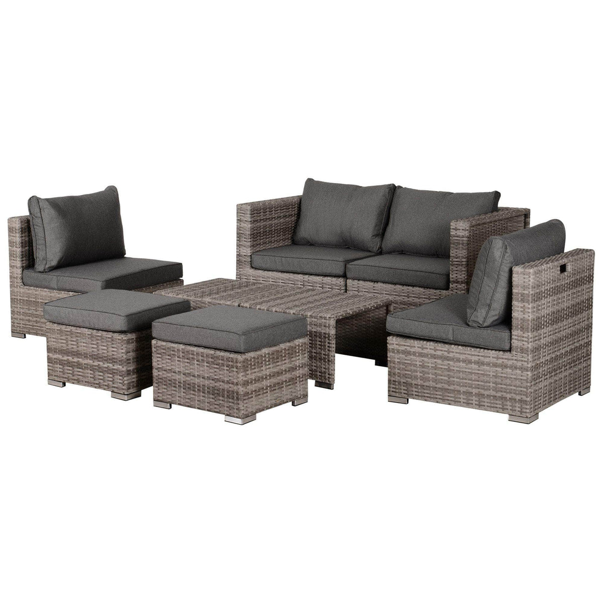 Aosom 8 Piece Outdoor Patio Wicker Rattan Modular Conversation Furniture Set in Grey, image 2