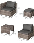 Aosom 8 Piece Outdoor Patio Wicker Rattan Modular Conversation Furniture Set in Grey, image 3