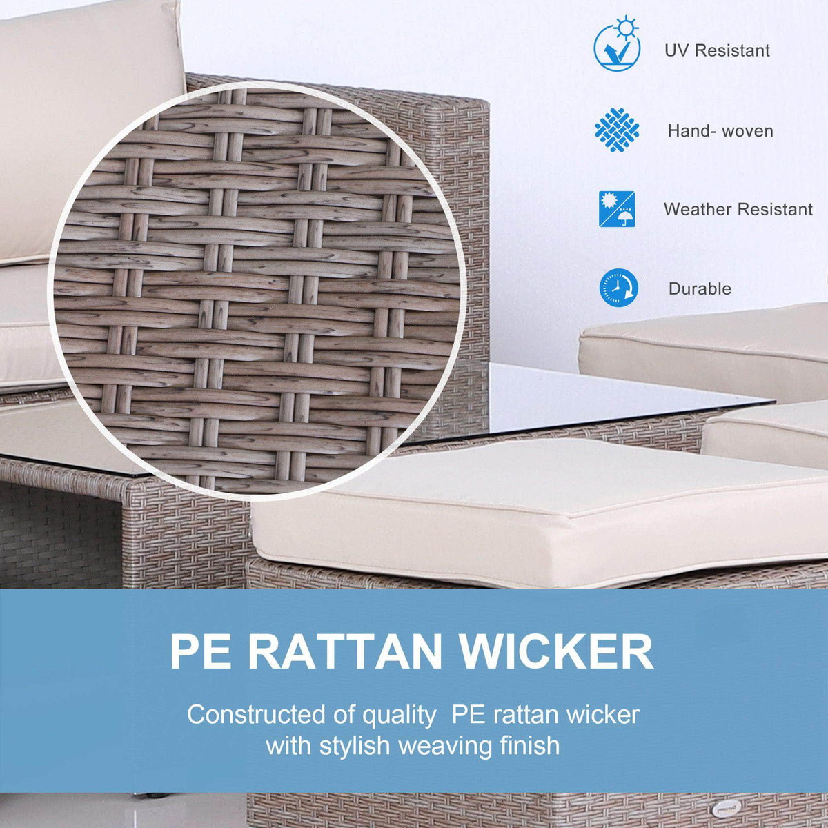 Aosom 8 Piece Outdoor Patio Wicker Rattan Modular Conversation Furniture Set in Grey, image 5