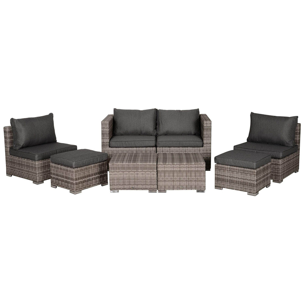 Aosom 8 Piece Outdoor Patio Wicker Rattan Modular Conversation Furniture Set in Grey, image 8