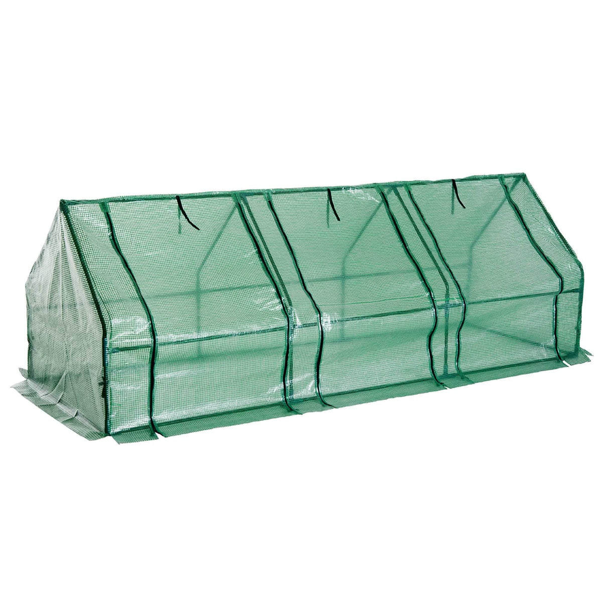Aosom Long Tunnel 3 Door Metal and Plastic Portable Backyard Greenhouse in Green, image 4