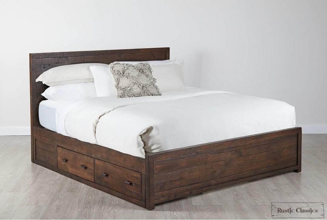 Rustic Classics Whistler Reclaimed Wood Platform Bed with 4 Storage Drawers in Brown, image 1