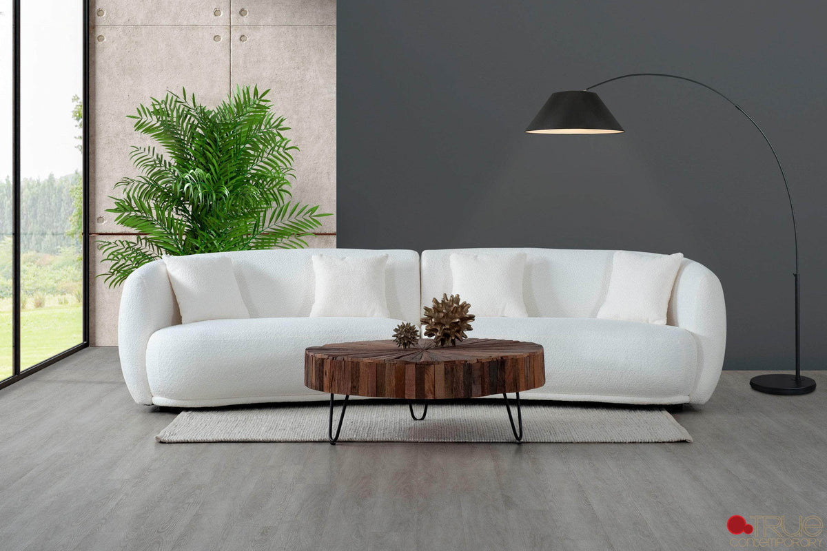 True Contemporary Archibald 120" Wide Curved Kidney Shaped Sectional Sofa in Wolly Ivory, image 1