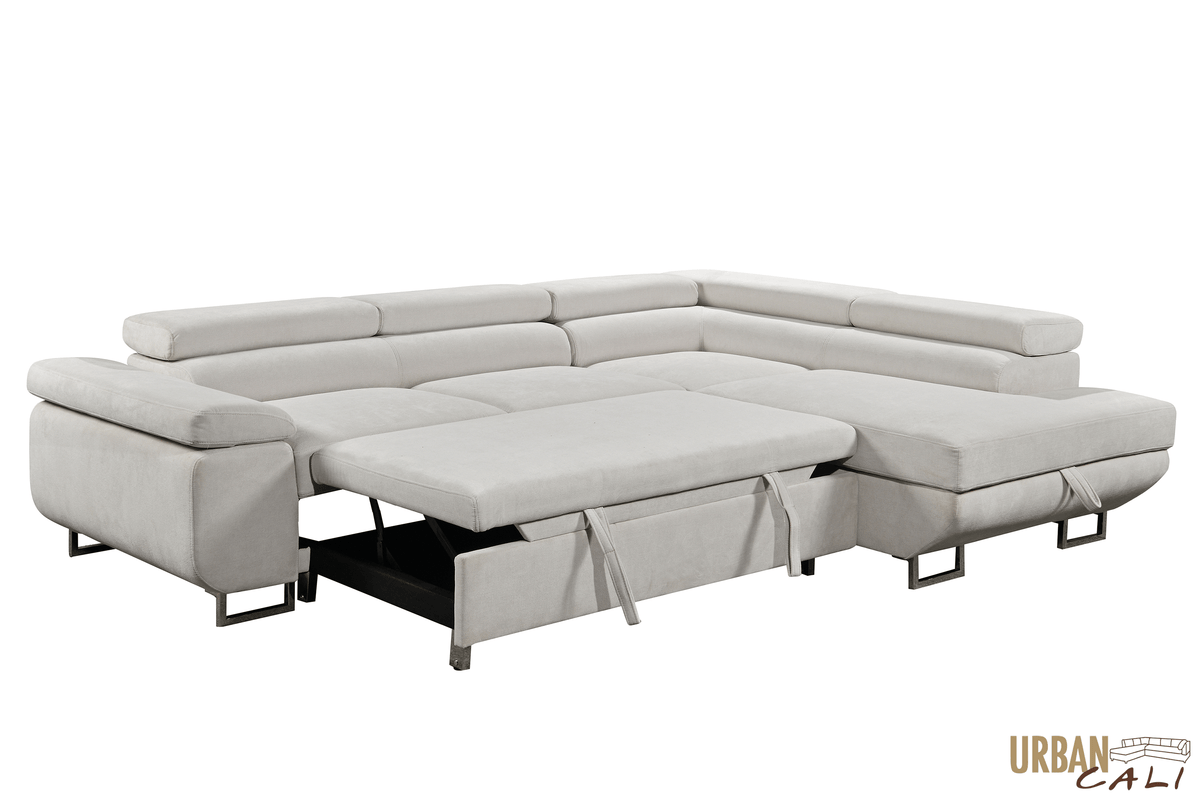 Urban Cali Hollywood 107.5" Wide Sleeper Sectional Sofa Bed with Adjustable Headrests and Storage Chaise, image 11