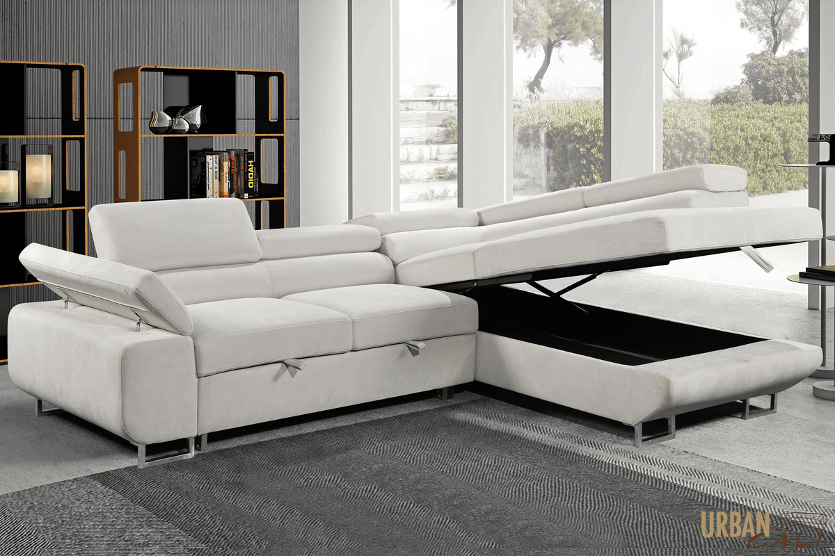 Urban Cali Hollywood 107.5" Wide Sleeper Sectional Sofa Bed with Adjustable Headrests and Storage Chaise, image 7