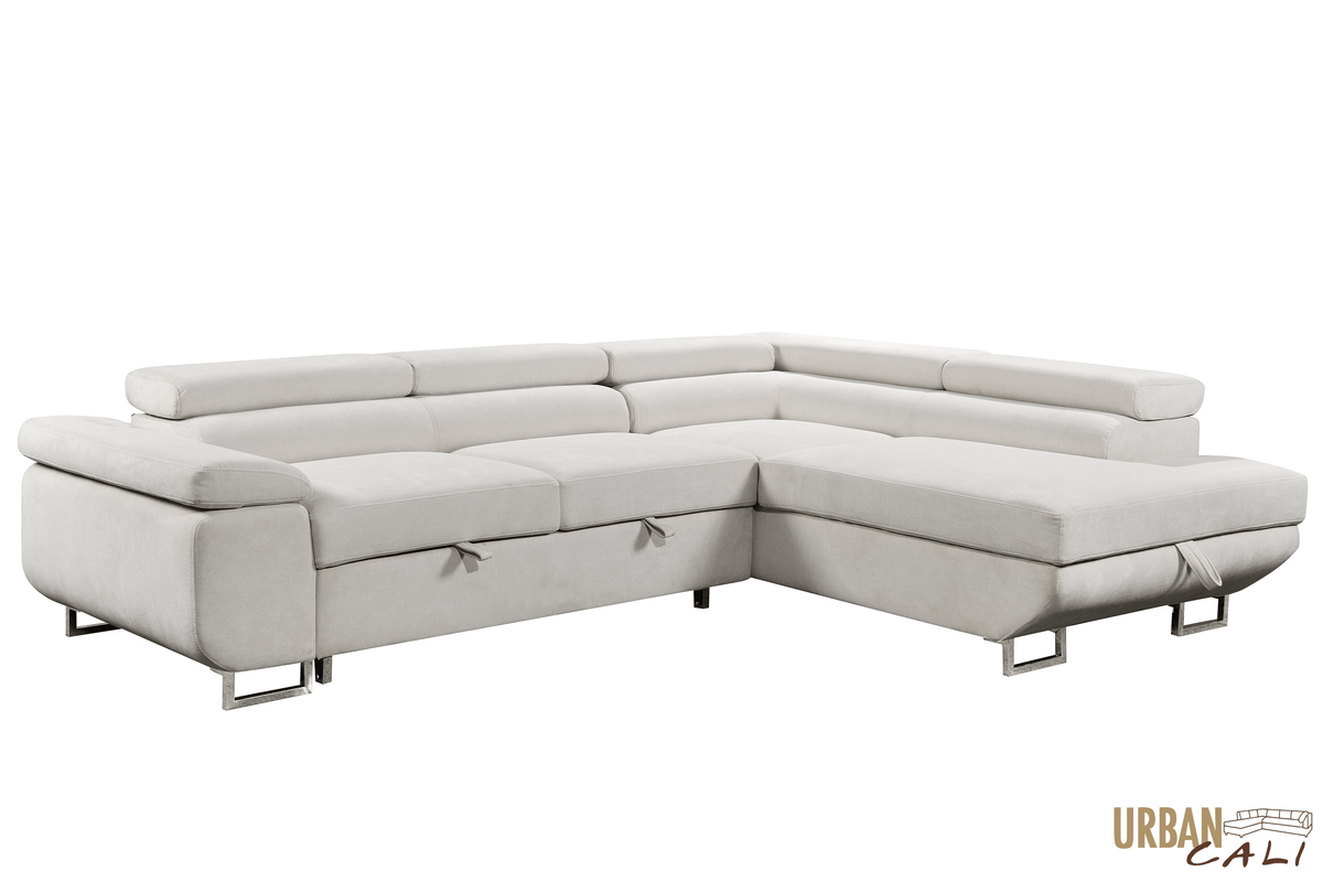 Urban Cali Hollywood 107.5" Wide Sleeper Sectional Sofa Bed with Adjustable Headrests and Storage Chaise, image 10