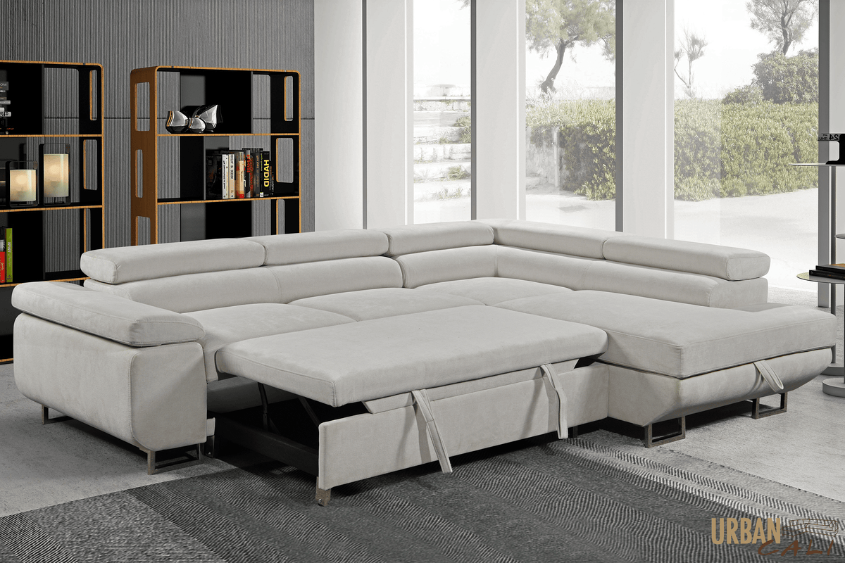 Urban Cali Hollywood 107.5" Wide Sleeper Sectional Sofa Bed with Adjustable Headrests and Storage Chaise, image 8