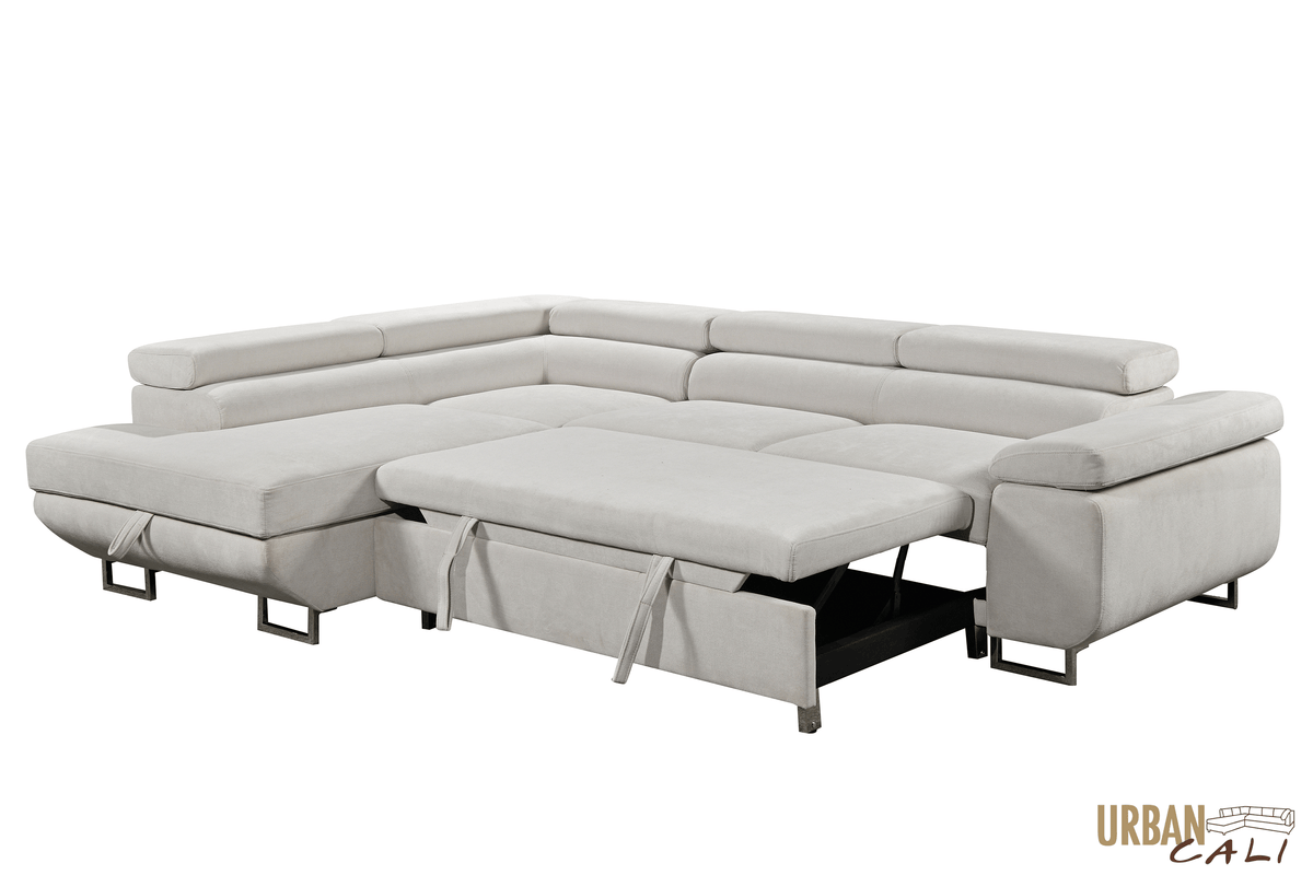 Urban Cali Hollywood 107.5" Wide Sleeper Sectional Sofa Bed with Adjustable Headrests and Storage Chaise, image 5