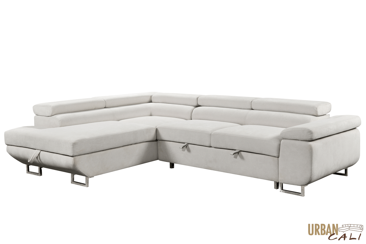Urban Cali Hollywood 107.5" Wide Sleeper Sectional Sofa Bed with Adjustable Headrests and Storage Chaise, image 4