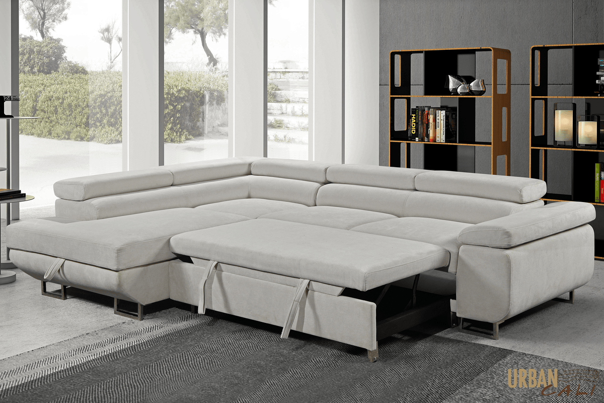 Urban Cali Hollywood 107.5" Wide Sleeper Sectional Sofa Bed with Adjustable Headrests and Storage Chaise, image 2