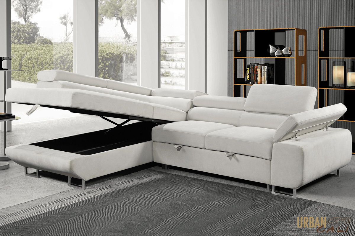 Urban Cali Hollywood 107.5" Wide Sleeper Sectional Sofa Bed with Adjustable Headrests and Storage Chaise, image 1