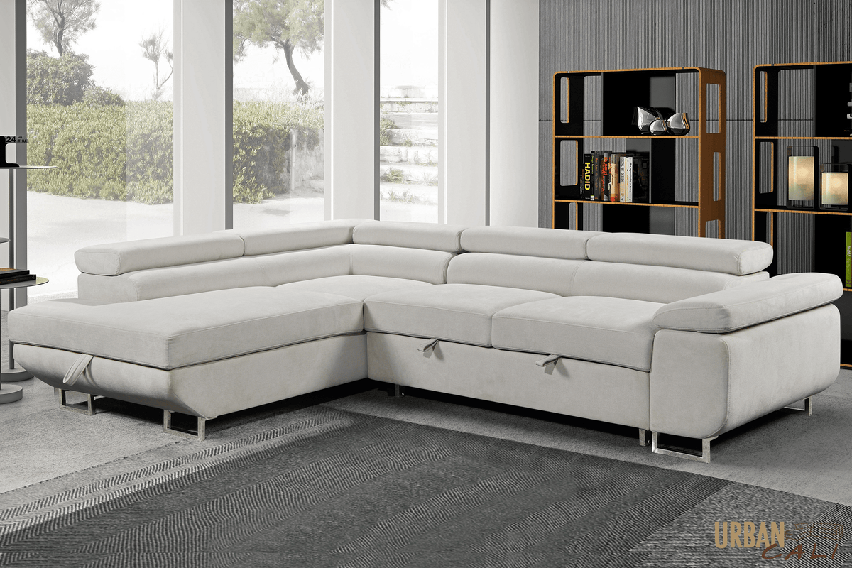 Urban Cali Hollywood 107.5" Wide Sleeper Sectional Sofa Bed with Adjustable Headrests and Storage Chaise, image 3