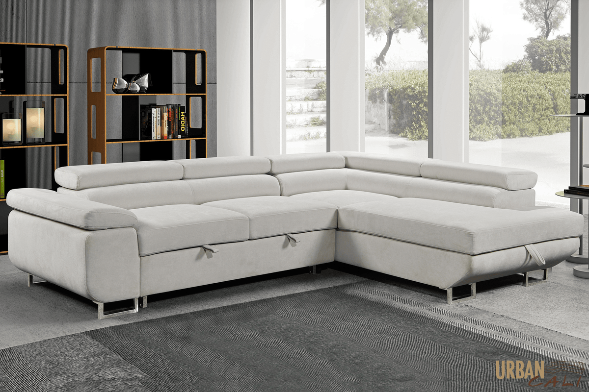 Urban Cali Hollywood 107.5" Wide Sleeper Sectional Sofa Bed with Adjustable Headrests and Storage Chaise, image 9