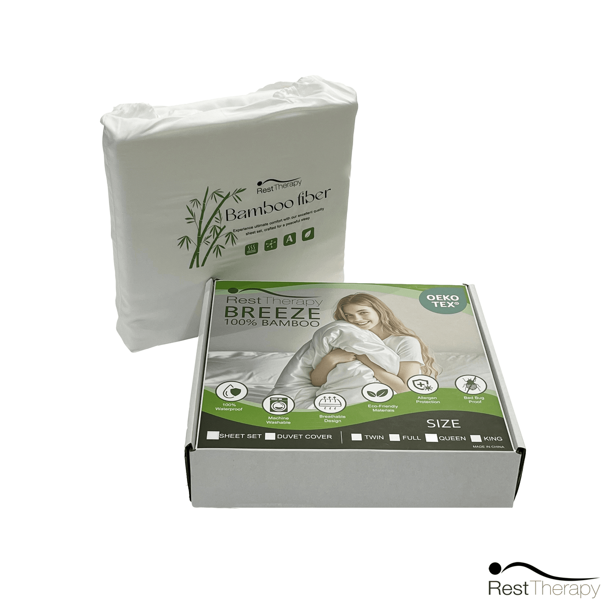 Rest Therapy Breeze Bamboo Bed Sheet and Pillowcase Bedding Package in White, image 6