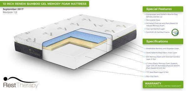 Rest Therapy 10 Inch Renew Bamboo Cool Gel Memory Foam Mattress, image 14