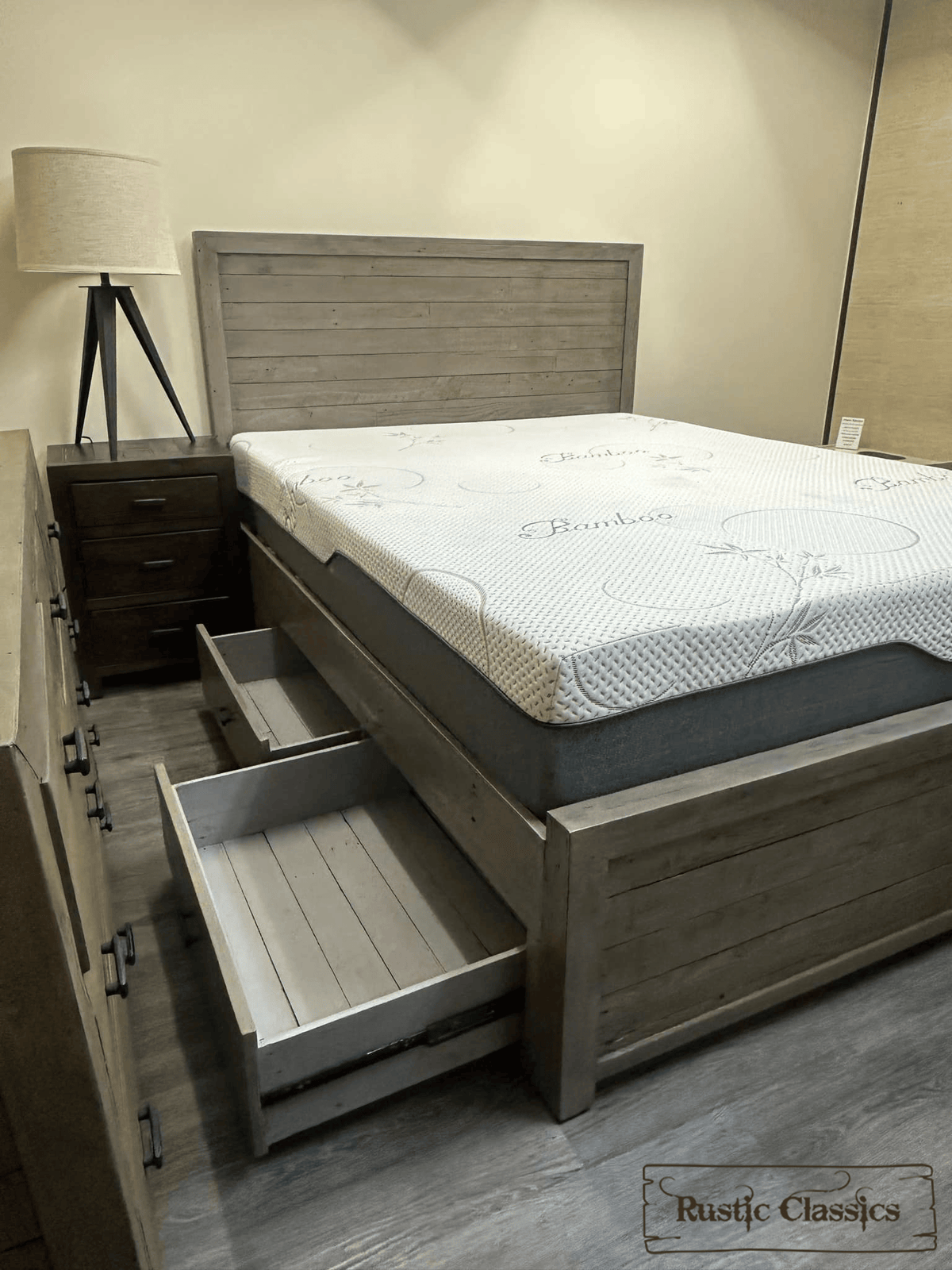 Rustic Classics Whistler Reclaimed Wood Platform Bed with 4 Storage Drawers in Grey, image 12