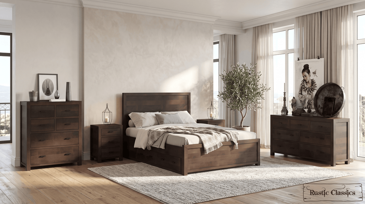Rustic Classics Bedroom Set Whistler 5 Piece Reclaimed Wood Storage Platform Bedroom Furniture Set in Brown - Available in 2 Sizes