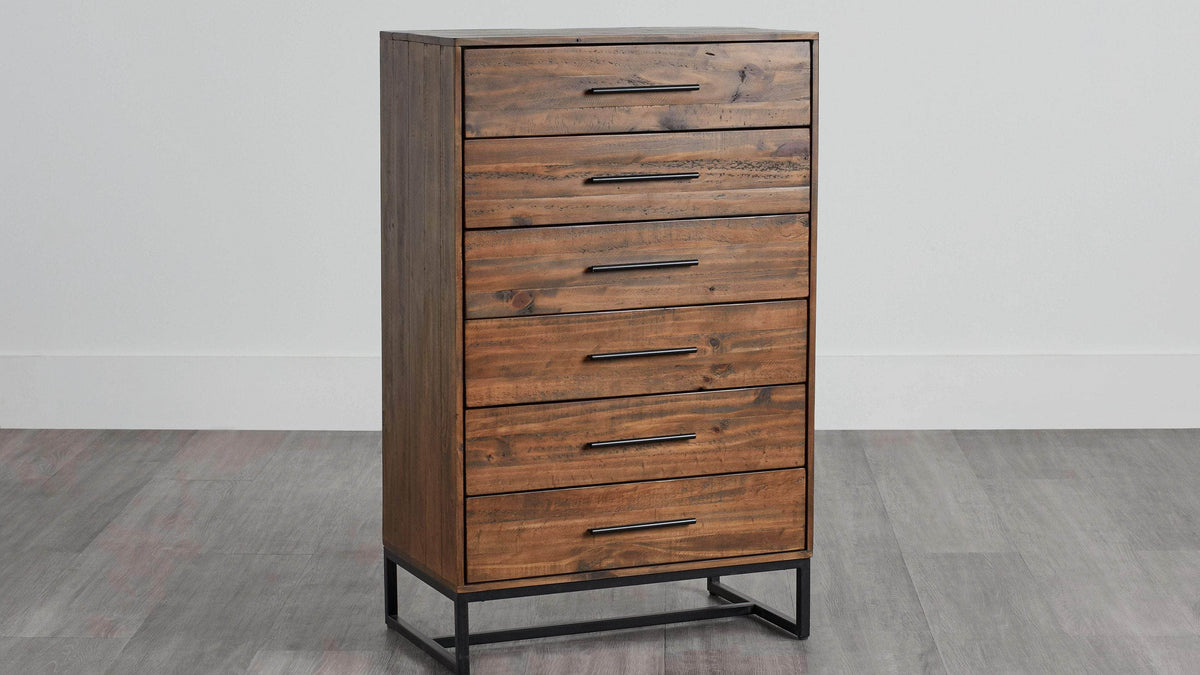 Rustic Classics Blackcomb Reclaimed Wood and Metal 6 Drawer Chest in Coffee Bean, image 1