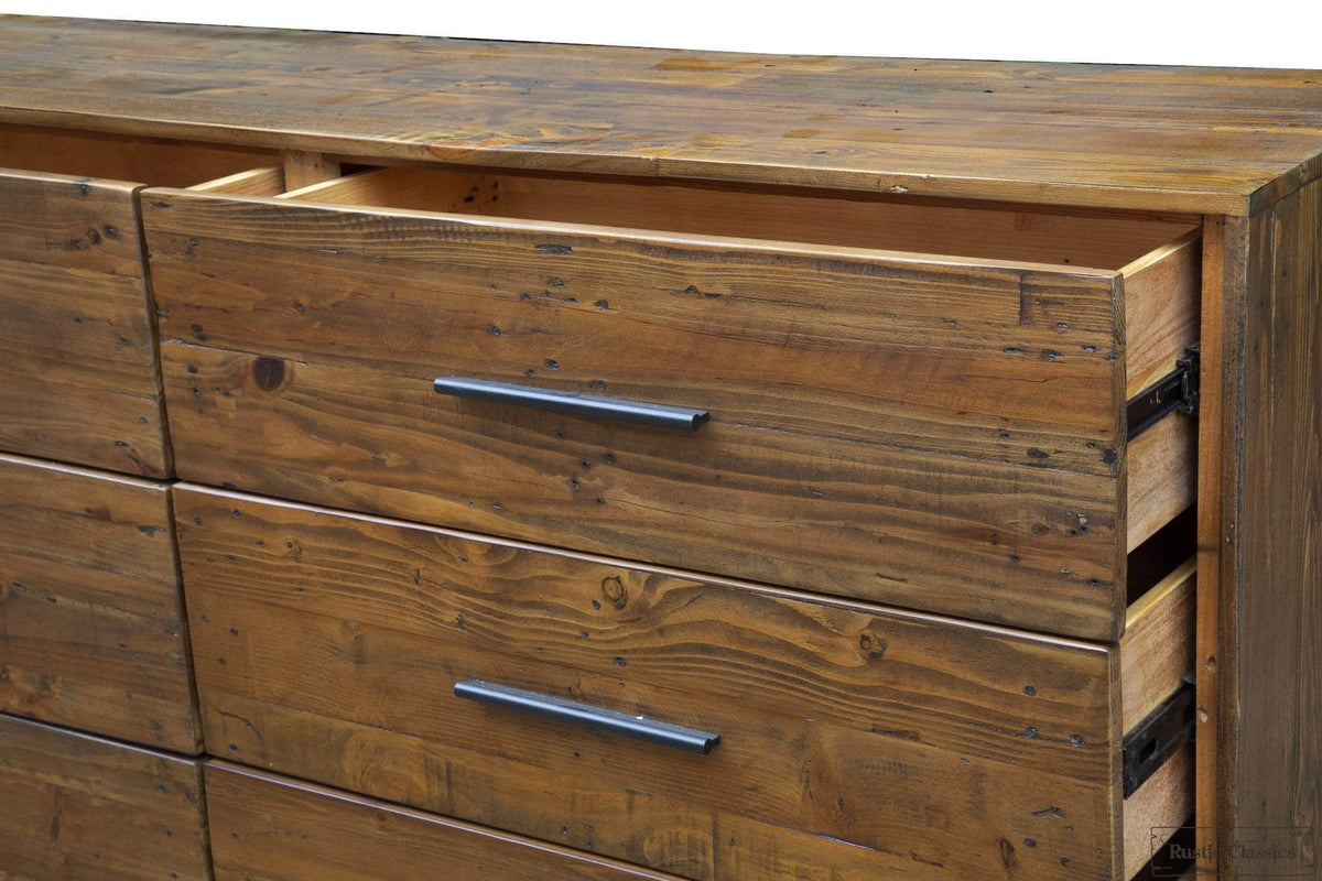 Rustic Classics Blackcomb Reclaimed Wood and Metal 6 Drawer Dresser in Coffee Bean, image 12