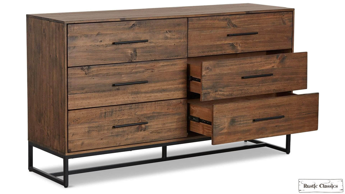 Rustic Classics Blackcomb Reclaimed Wood and Metal 6 Drawer Dresser in Coffee Bean, image 9