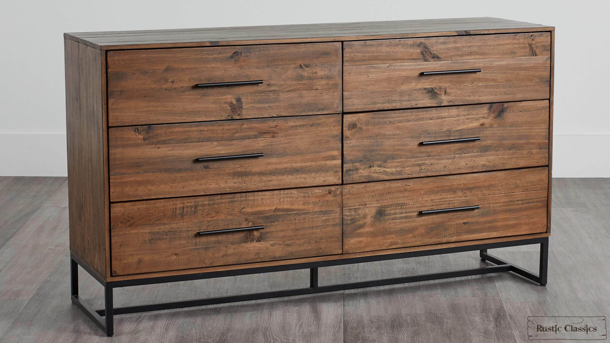 Rustic Classics Blackcomb Reclaimed Wood and Metal 6 Drawer Dresser in Coffee Bean, image 1