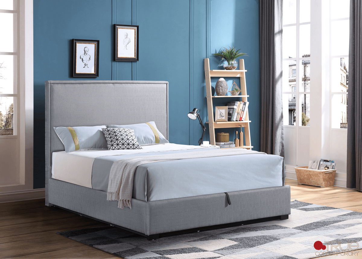 True Contemporary Byron Hydraulic Lift Up Storage Platform Bed in Grey Linen, image 2