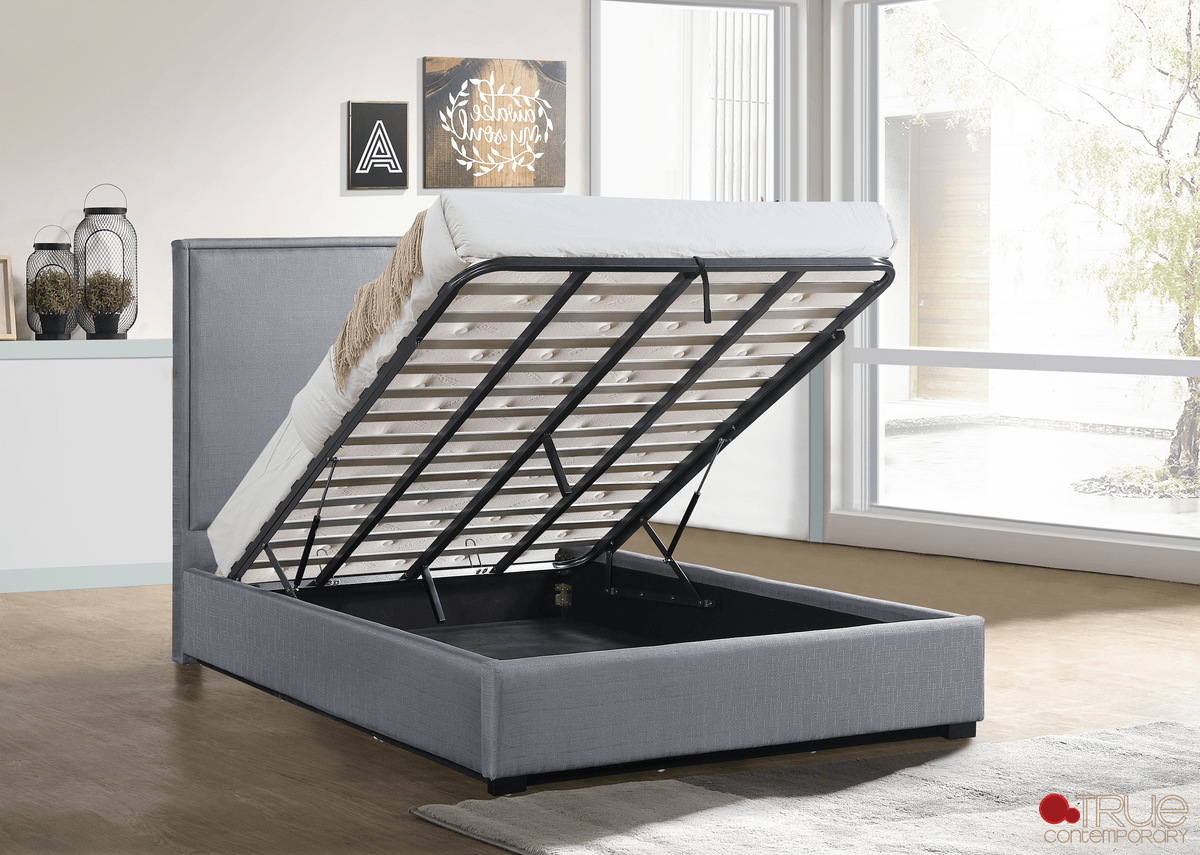 True Contemporary Byron Hydraulic Lift Up Storage Platform Bed in Grey Linen, image 1