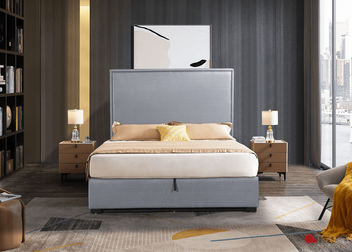 True Contemporary Byron Hydraulic Lift Up Storage Platform Bed in Grey Linen, image 3