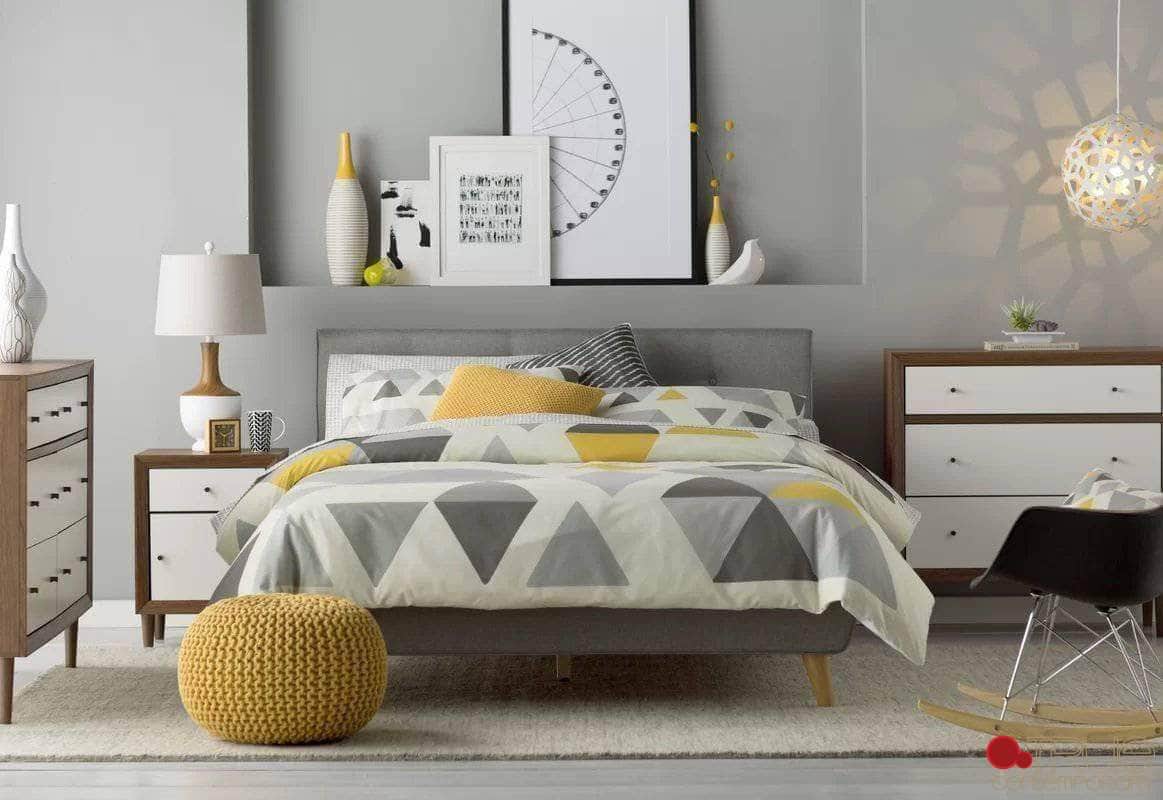 True Contemporary Drew Grey Tufted Linen Platform Bed, image 1