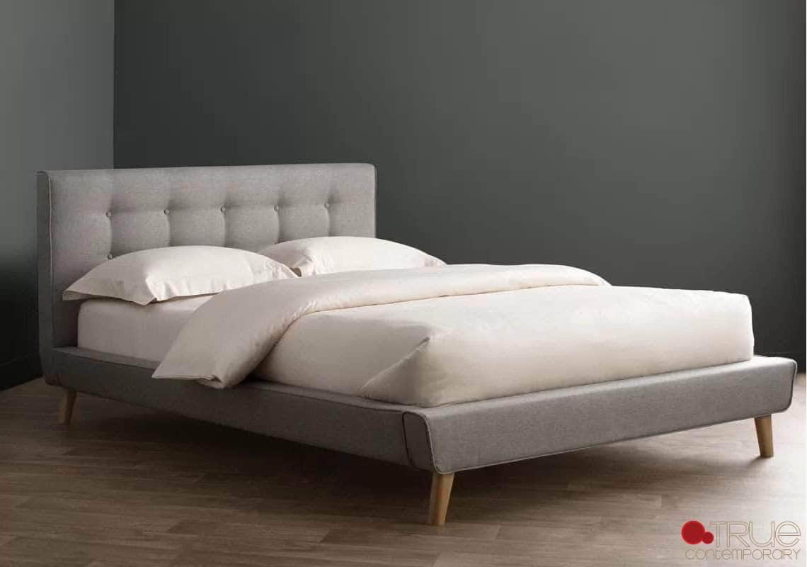 True Contemporary Drew Grey Tufted Linen Platform Bed, image 2