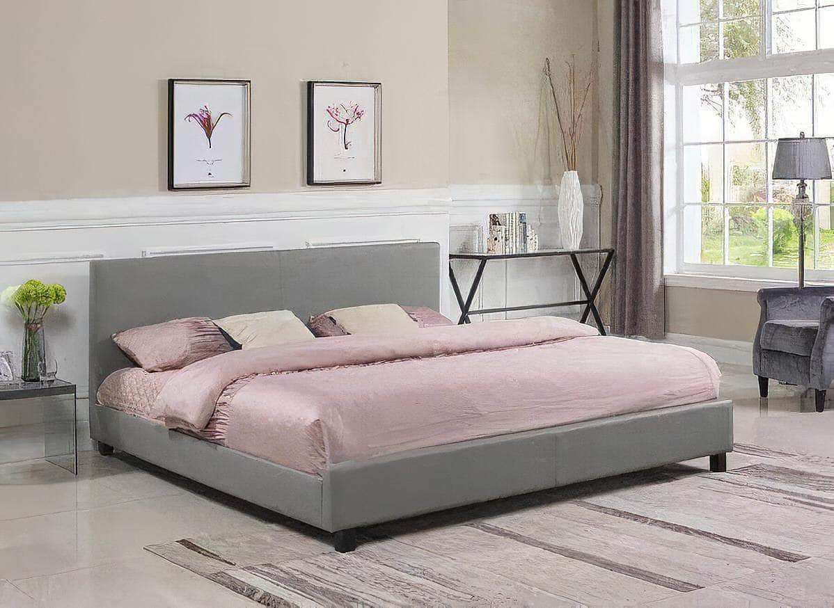 True Contemporary Mirabel Grey Faux Leather Platform Bed, image 1