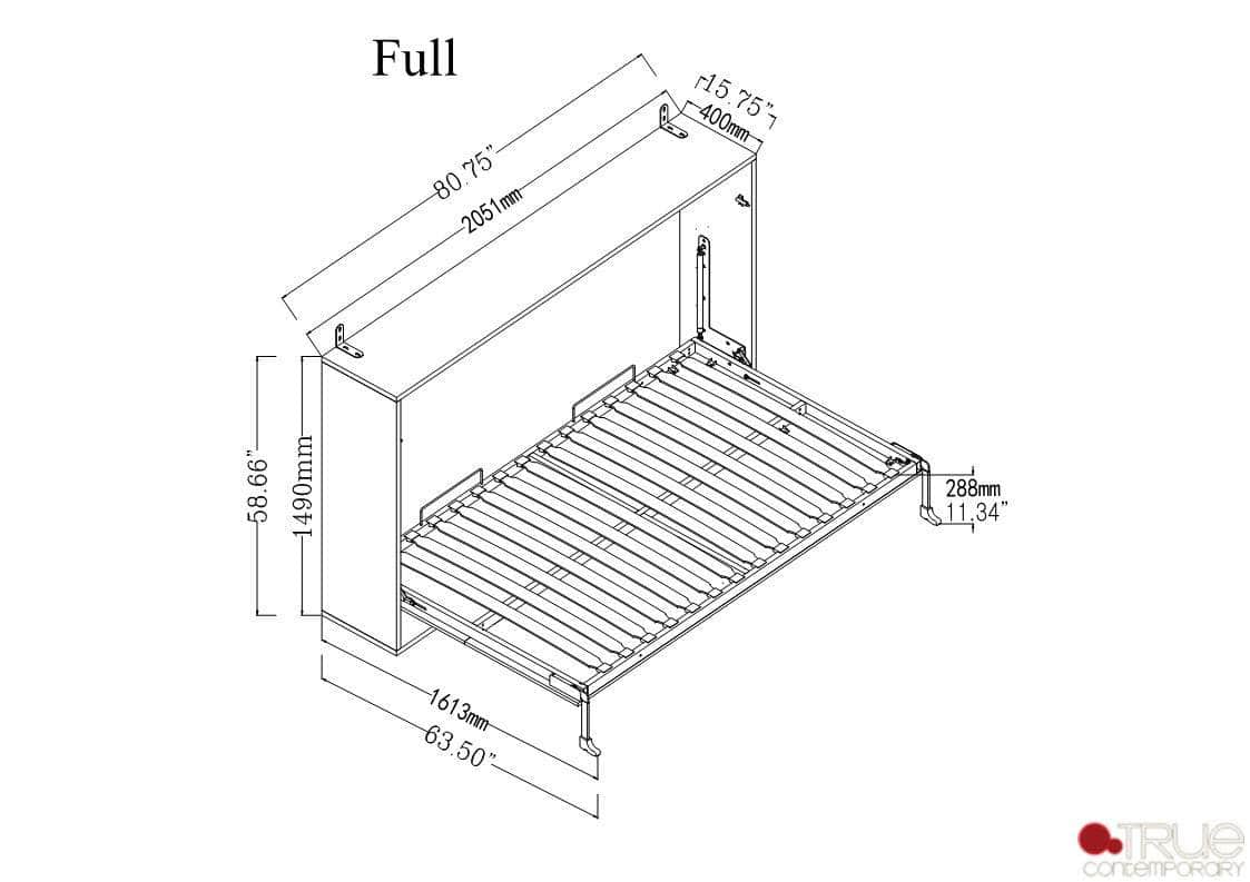 True Contemporary Heidi II Brown Horizontal Murphy Wall Pull Down Bed, image 11