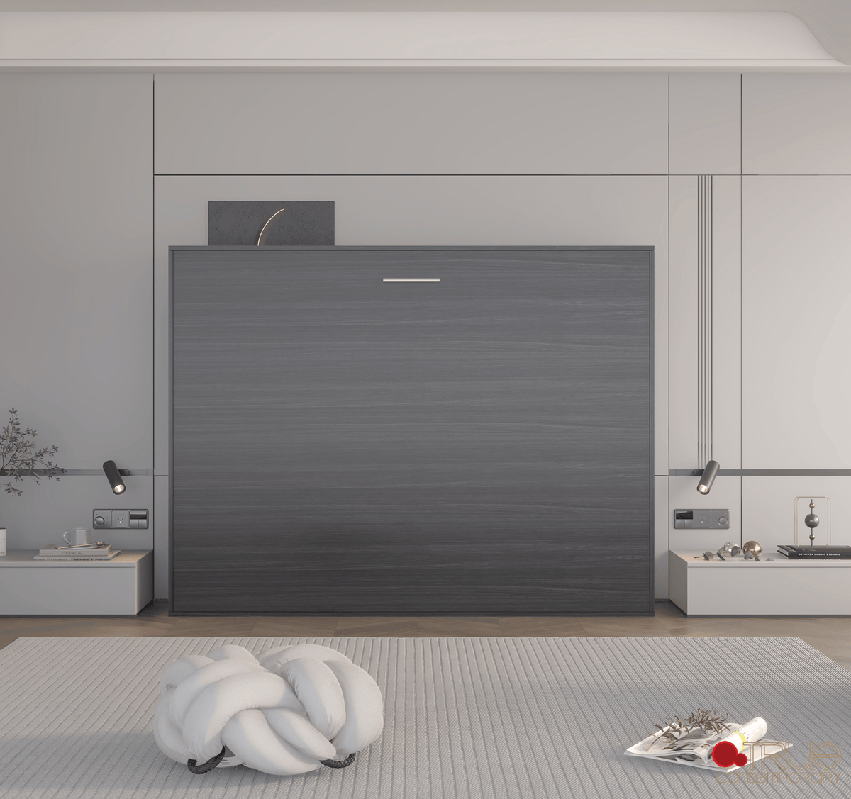 True Contemporary Heidi II Rustic Grey Horizontal Murphy Wall Pull Down Bed, image 2