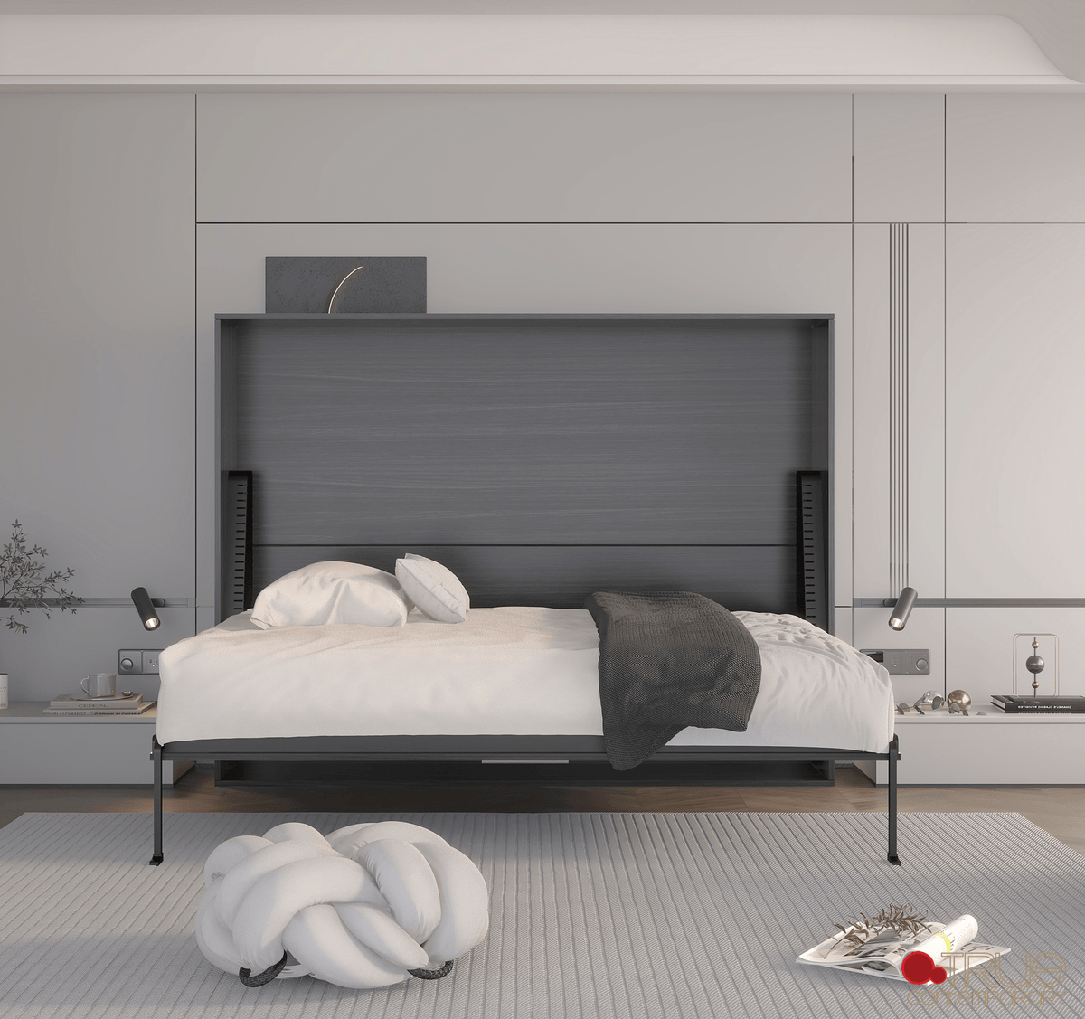 True Contemporary Heidi II Rustic Grey Horizontal Murphy Wall Pull Down Bed, image 1
