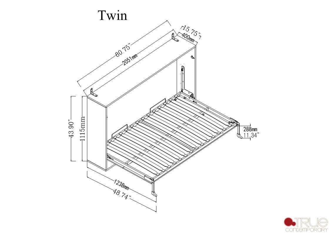 True Contemporary Heidi II White Horizontal Murphy Wall Pull Down Bed, image 9
