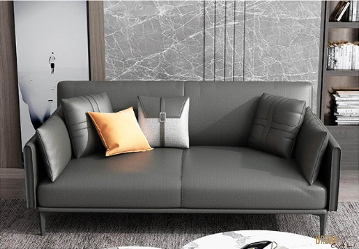 Urban Cali San Mateo 64.96" Faux Leather Round Arm Loveseat in Grey, image 1