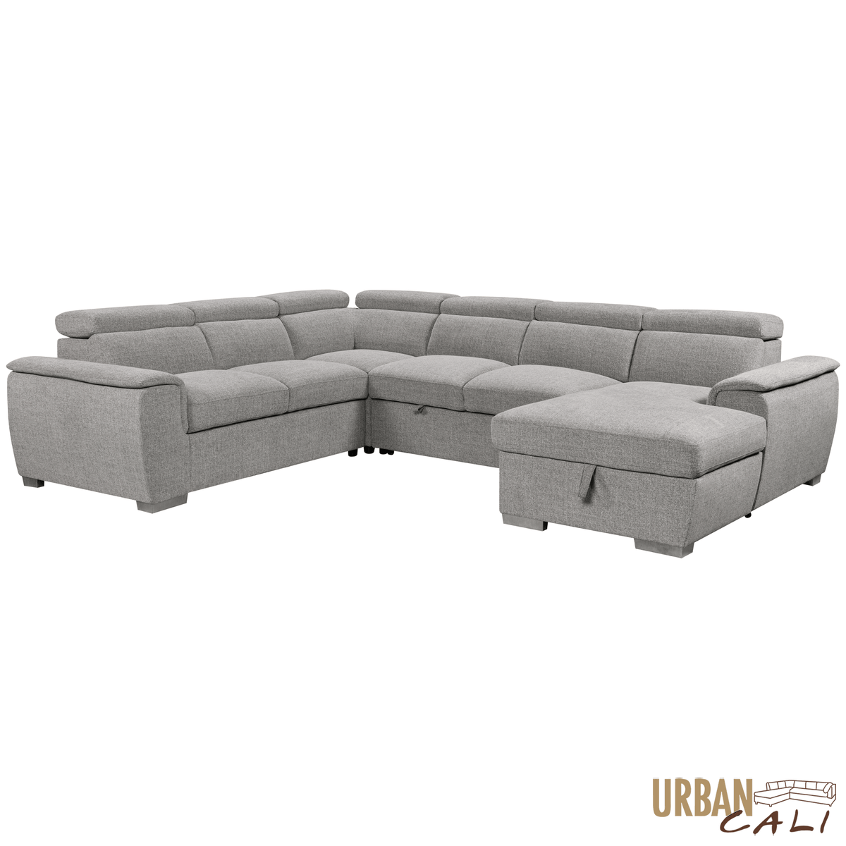 Urban Cali Bel Air 123.5" Wide Large Modular Sleeper Sectional Sofa Bed with Storage Chaise in Thora Stone, image 22