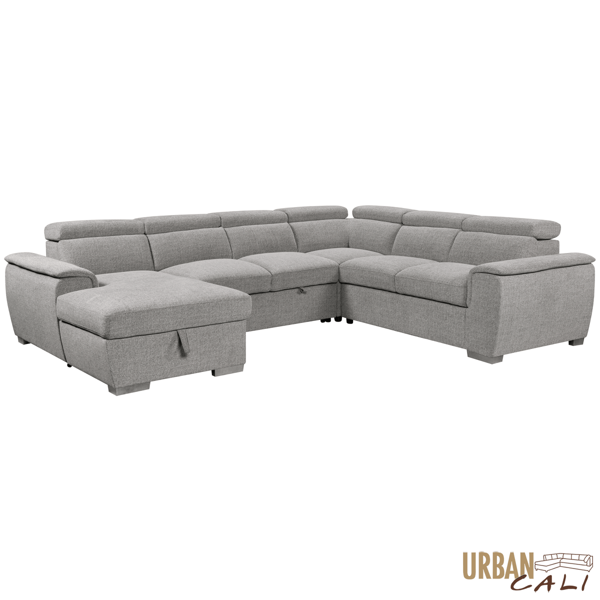 Urban Cali Bel Air 123.5" Wide Large Modular Sleeper Sectional Sofa Bed with Storage Chaise in Thora Stone, image 9