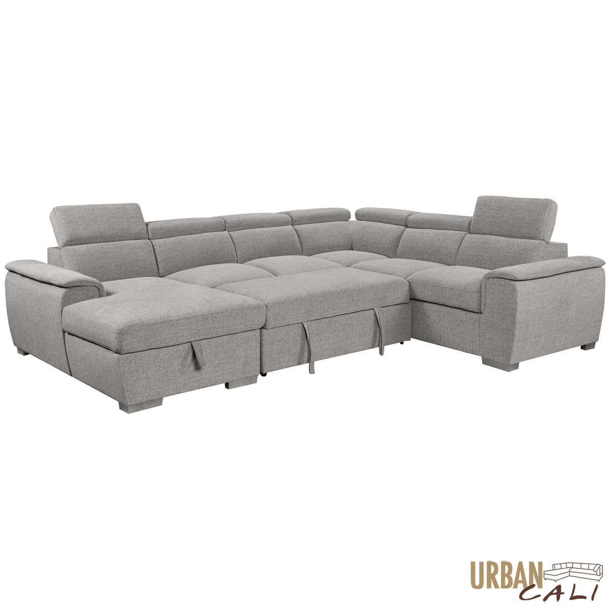 Urban Cali Bel Air 123.5" Wide Large Modular Sleeper Sectional Sofa Bed with Storage Chaise in Thora Stone, image 7